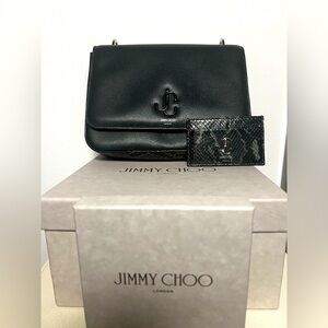 Jimmy Choo JC Anthracite Snake Print Leather Shoulder Bag & Card Case